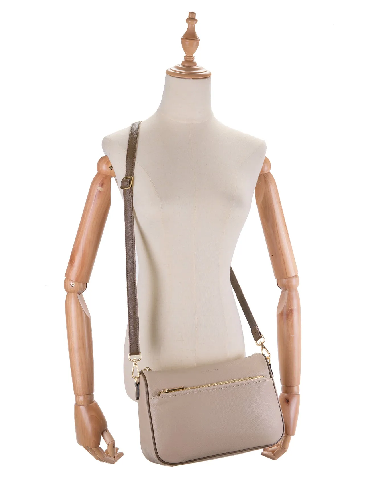 ANTONELLA LEATHER XBODY BAG- E1-0819-PUTTY/CINNAMON