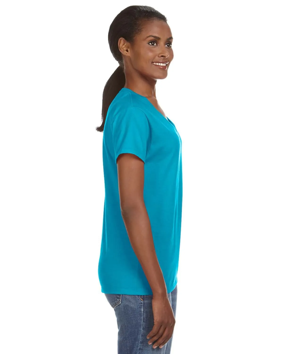 Anvil Ladies Lightweight V-Neck T-Shirt | Caribbean Blue