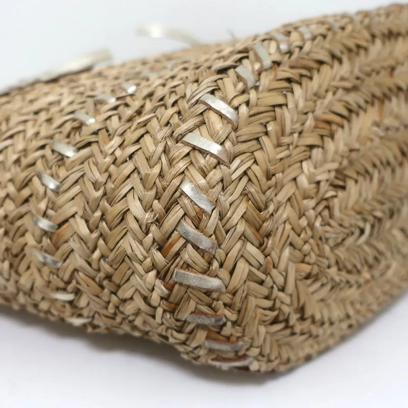 Anya Hindmarch Beach Large Basket Tote Gold Leather-Trim Raffia Shoulder Bag