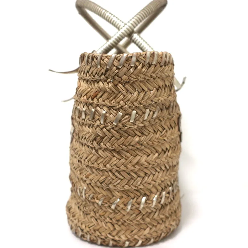 Anya Hindmarch Beach Large Basket Tote Gold Leather-Trim Raffia Shoulder Bag
