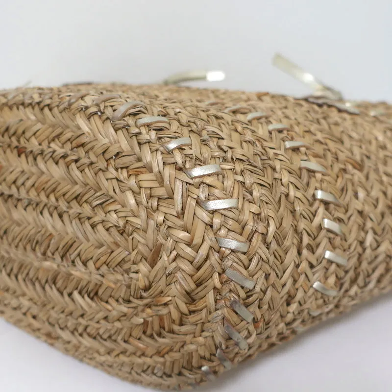 Anya Hindmarch Beach Large Basket Tote Gold Leather-Trim Raffia Shoulder Bag