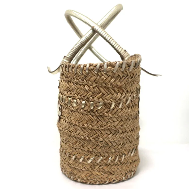 Anya Hindmarch Beach Large Basket Tote Gold Leather-Trim Raffia Shoulder Bag