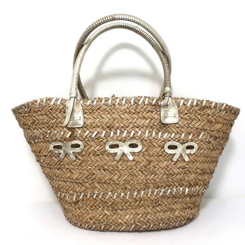 Anya Hindmarch Beach Large Basket Tote Gold Leather-Trim Raffia Shoulder Bag