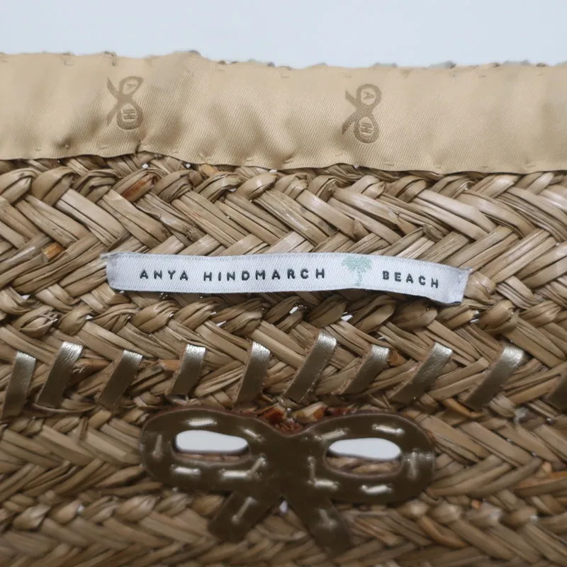 Anya Hindmarch Beach Large Basket Tote Gold Leather-Trim Raffia Shoulder Bag