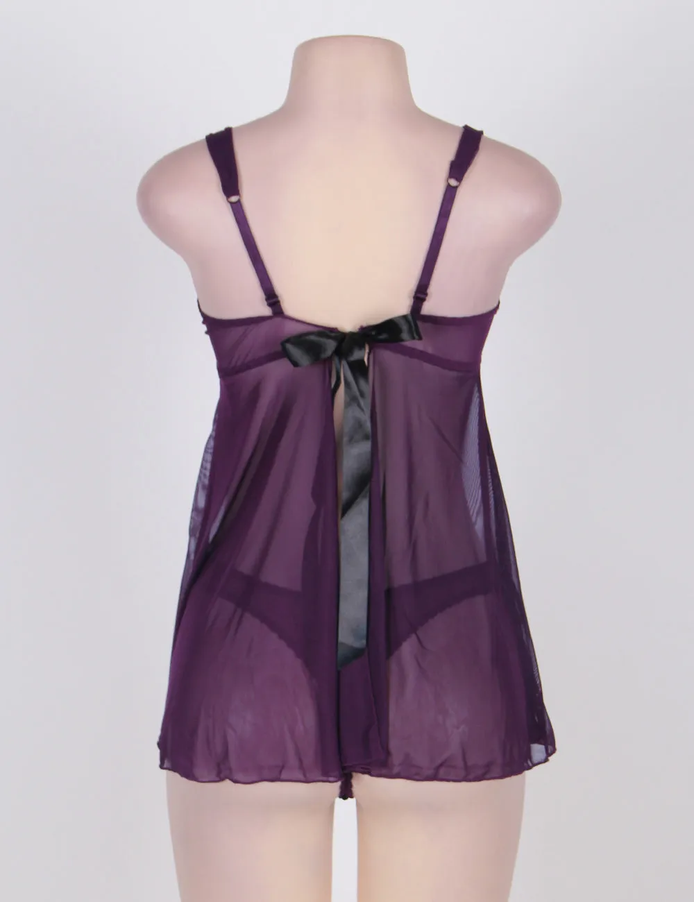 Appealing Flower Pattern Lace Transparent Violet Mini Dress