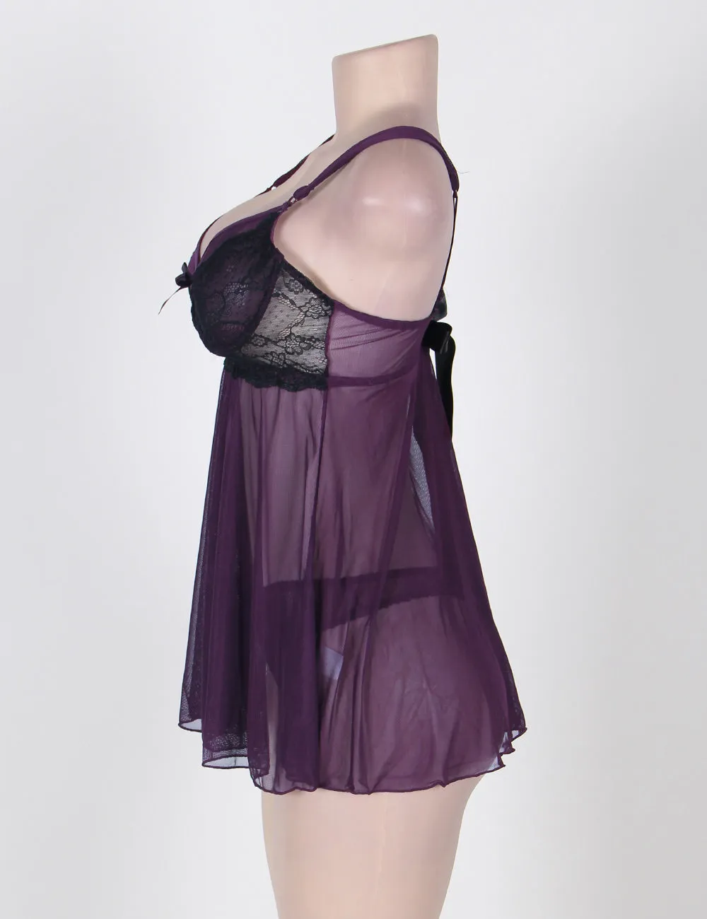 Appealing Flower Pattern Lace Transparent Violet Mini Dress