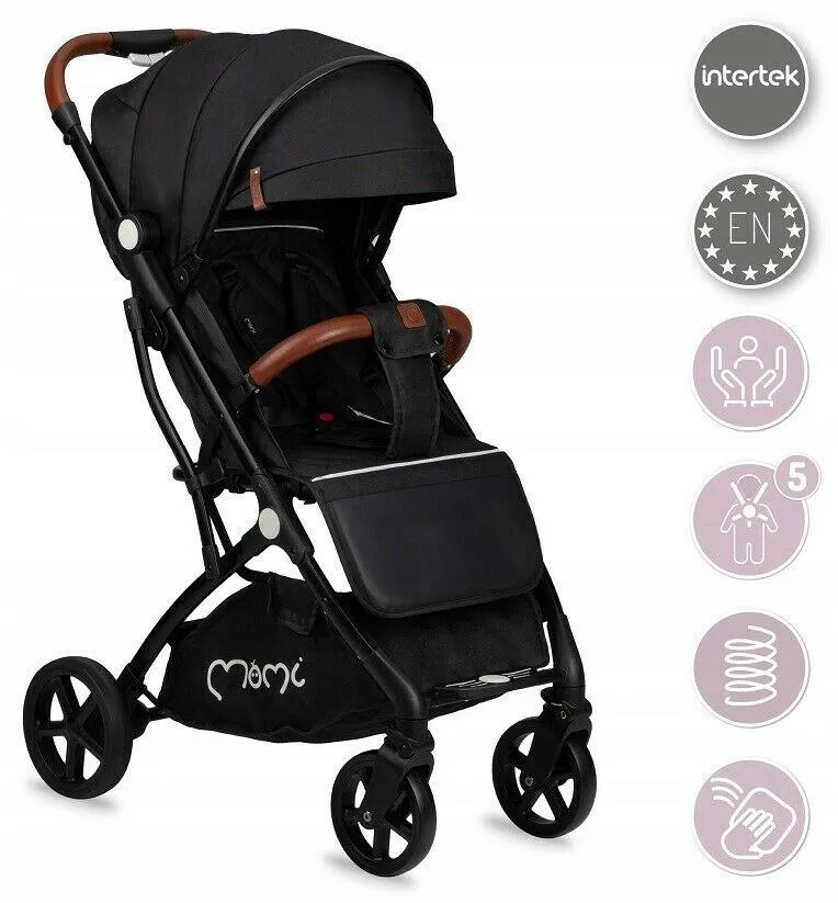 Baby Stroller Lightweight Folding Pushchair Buggy Footmuff Momi Marvin Black
