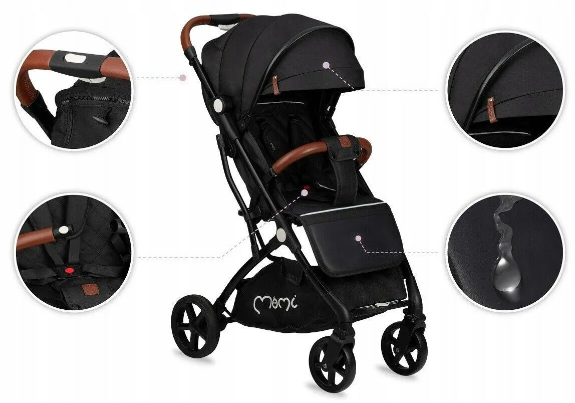 Baby Stroller Lightweight Folding Pushchair Buggy Footmuff Momi Marvin Black