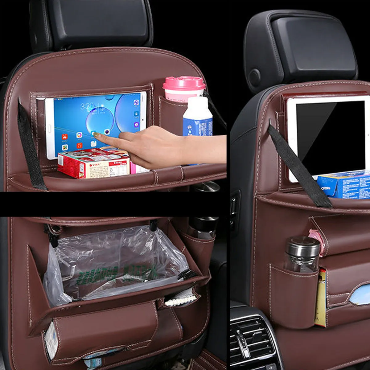 Backseat Organizer With Tablet Holder PU Leather, Custom Fit For Your Cars, Backseat Car Organizer, Car Seat Back Protectors Kick With Foldable Table Tray Car Seat Organizer, Car Accessories RL15987