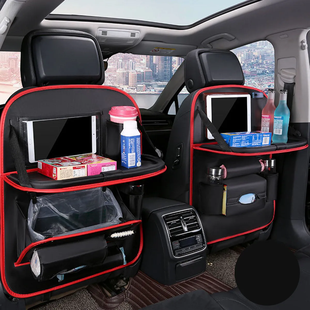 Backseat Organizer With Tablet Holder PU Leather, Custom Fit For Your Cars, Backseat Car Organizer, Car Seat Back Protectors Kick With Foldable Table Tray Car Seat Organizer, Car Accessories RL15987