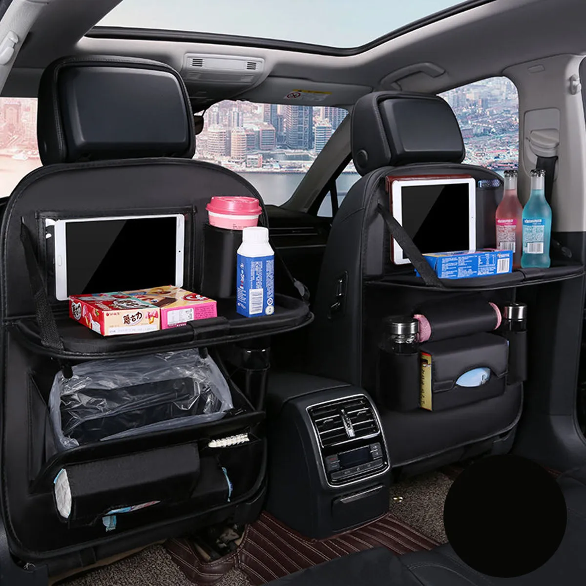Backseat Organizer With Tablet Holder PU Leather, Custom Fit For Your Cars, Backseat Car Organizer, Car Seat Back Protectors Kick With Foldable Table Tray Car Seat Organizer, Car Accessories RL15987