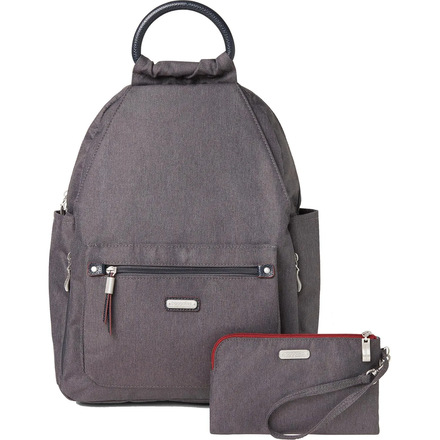 Baggallini All Day Backpack With RFID Phone Wristlet Charcoal Heritage Nylon
