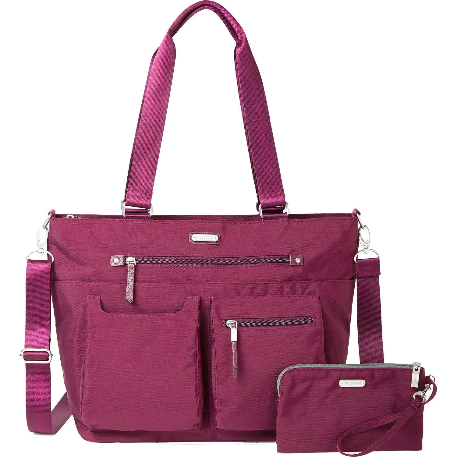 Baggallini Any Day Tote With RFID Phone Wristlet Eggplant Nylon