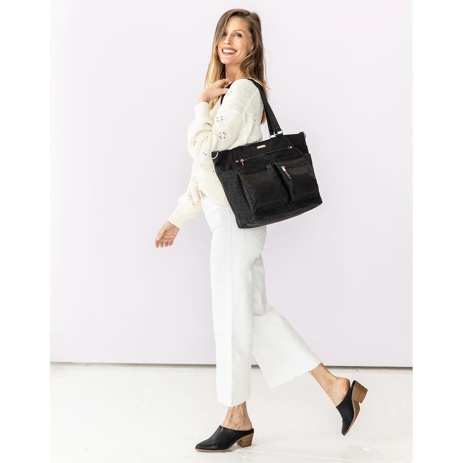 Baggallini Any Day Tote With RFID Phone Wristlet Eggplant Nylon