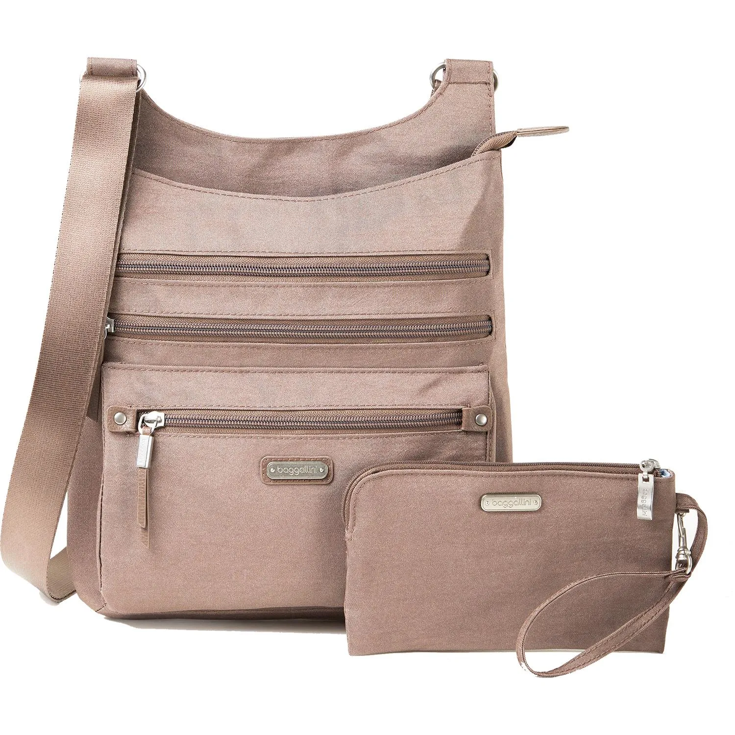 Baggallini Around Town Bagg With RFID Phone Wristlet Portobello Shimmer Nylon