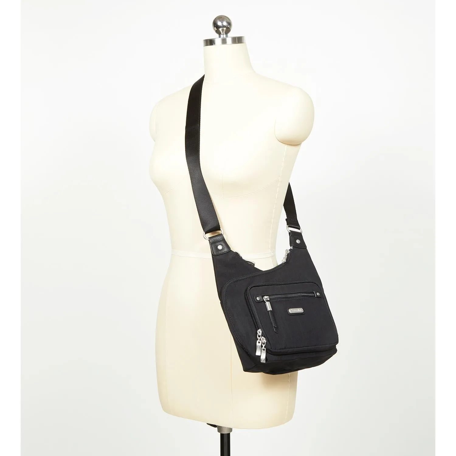 Baggallini RFID Cross City Bagg Onyx Floral Nylon