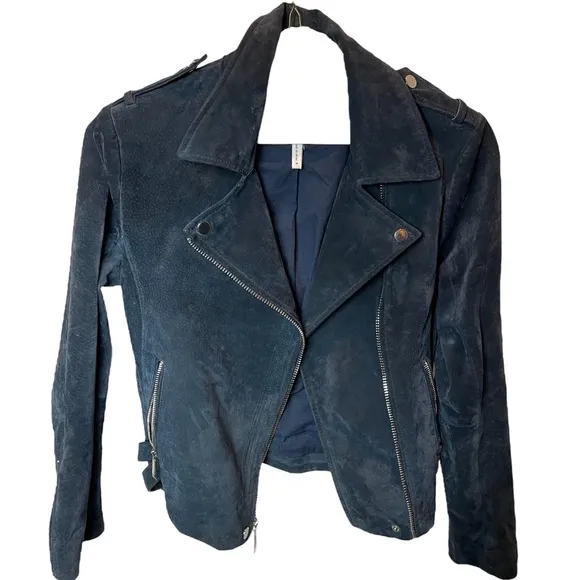 BCBGeneration Navy Blue Soft Real Leather Biker Jacket