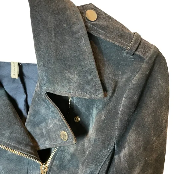 BCBGeneration Navy Blue Soft Real Leather Biker Jacket