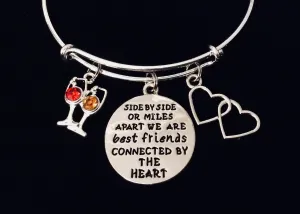 Best Friends Miles Apart Connected by The Heart Adjustable Bracelet Silver Expandable Charm Bracelet Bangle Trendy BFF Gift