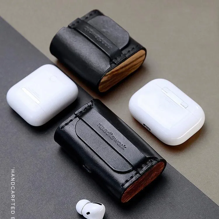 Best Green Leather AirPods Pro Case with Wristlet Strap Custom Leather Wood AirPods Pro Case Airpod Case Cover