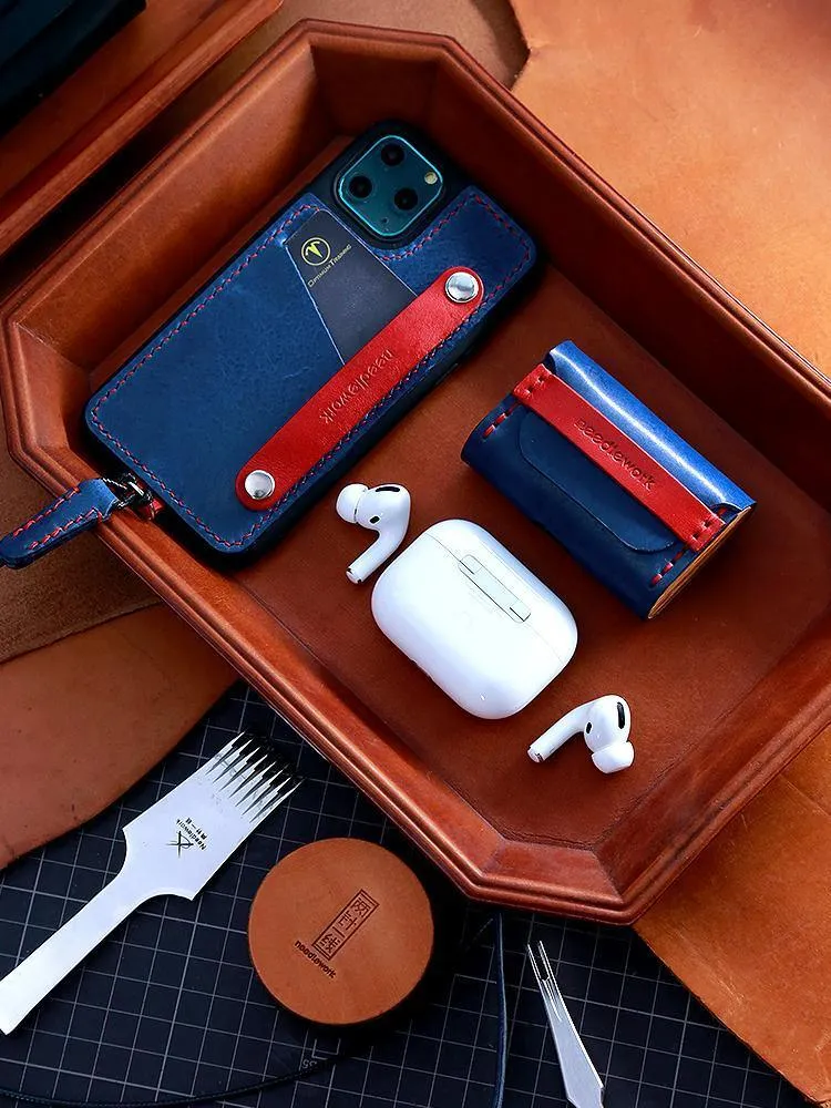 Best Green Leather AirPods Pro Case with Wristlet Strap Custom Leather Wood AirPods Pro Case Airpod Case Cover