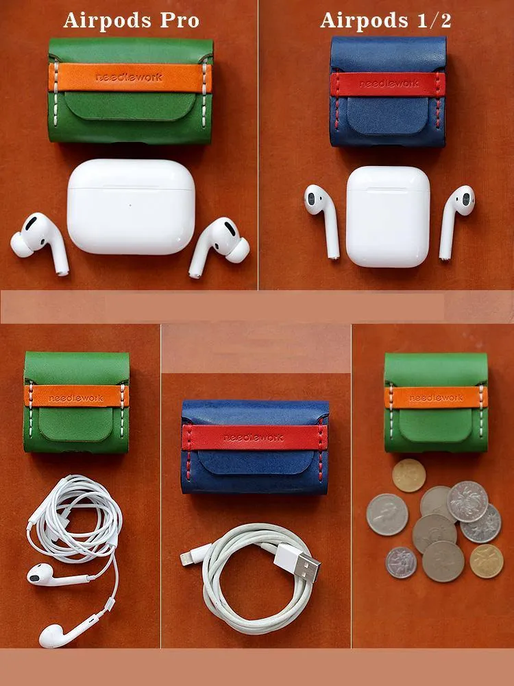 Best Green Leather AirPods Pro Case with Wristlet Strap Custom Leather Wood AirPods Pro Case Airpod Case Cover