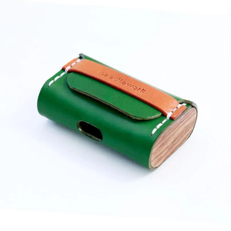 Best Green Leather AirPods Pro Case with Wristlet Strap Custom Leather Wood AirPods Pro Case Airpod Case Cover