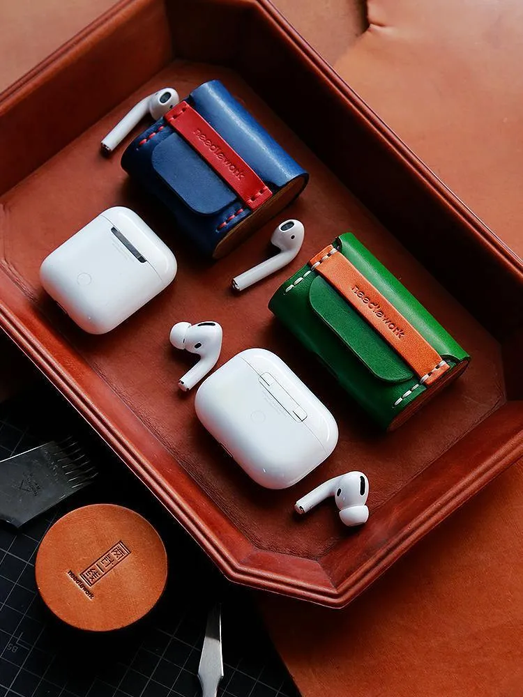 Best Green Leather AirPods Pro Case with Wristlet Strap Custom Leather Wood AirPods Pro Case Airpod Case Cover