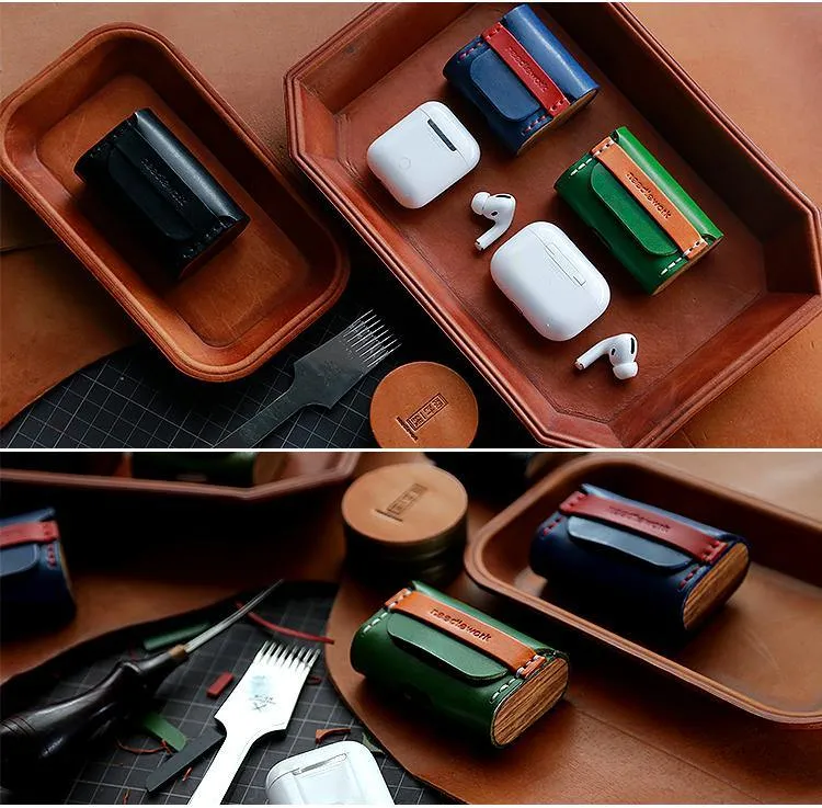 Best Green Leather AirPods Pro Case with Wristlet Strap Custom Leather Wood AirPods Pro Case Airpod Case Cover