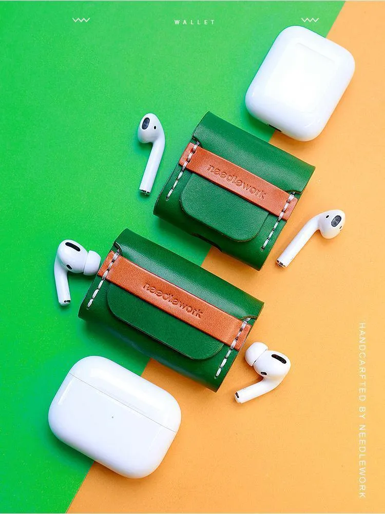 Best Green Leather AirPods Pro Case with Wristlet Strap Custom Leather Wood AirPods Pro Case Airpod Case Cover