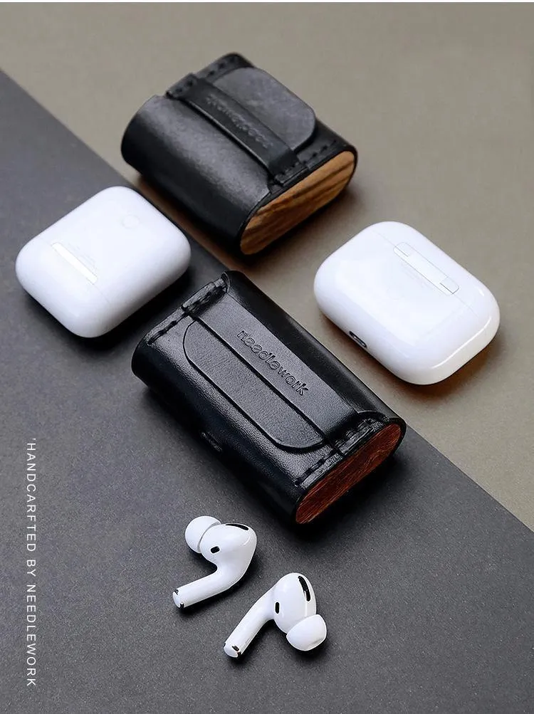 Best Green Leather AirPods Pro Case with Wristlet Strap Custom Leather Wood AirPods Pro Case Airpod Case Cover
