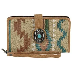 BG24018516W Wallet-Justin Slim w/Wristlet Tan Jacquard w/Concho