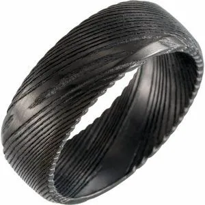 Black Damascus Steel 8 mm Patterned Band Size 11