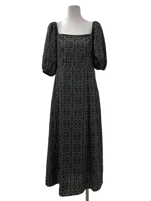 Black Patterned Puff Sleeve Dress
