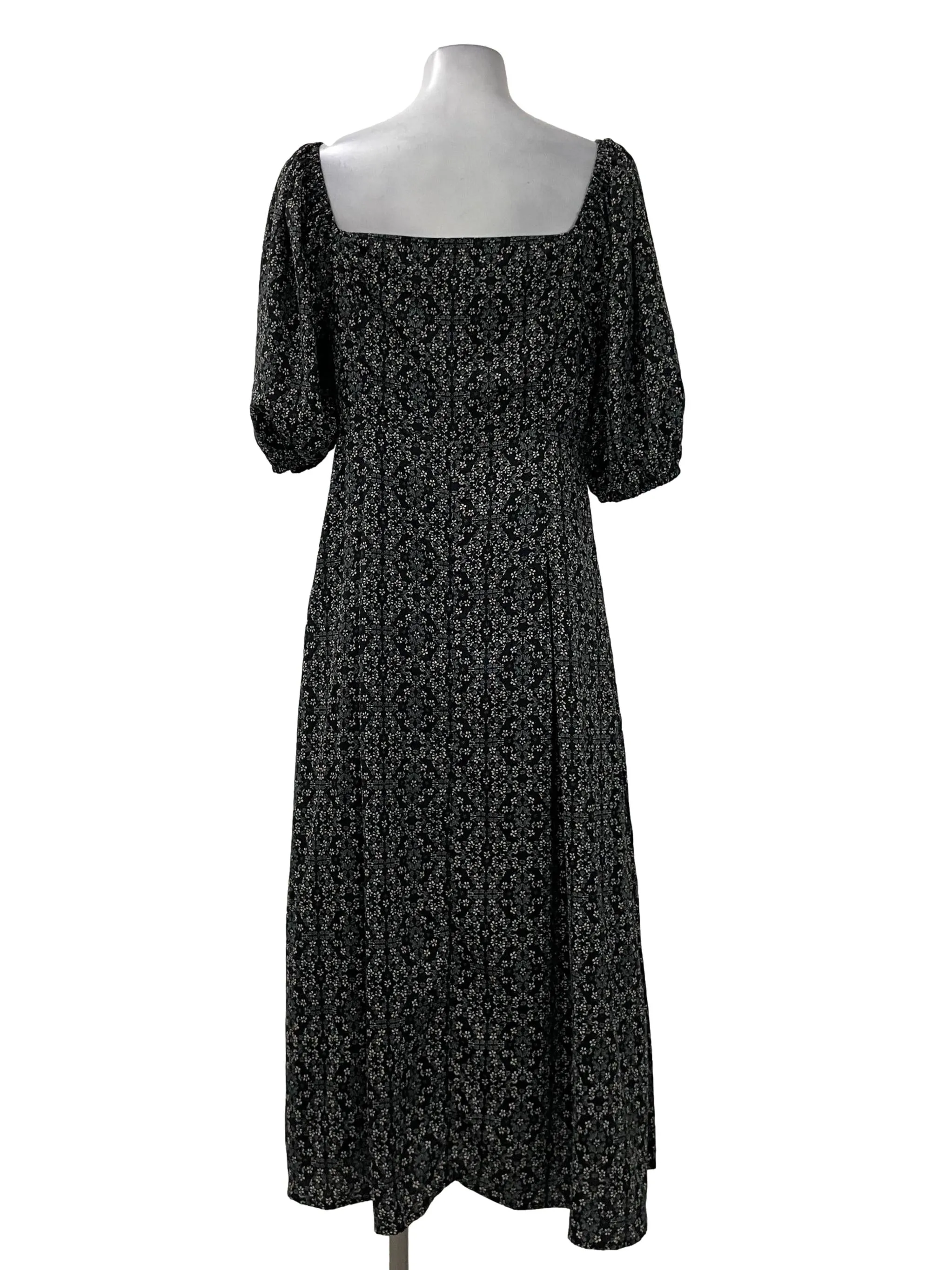 Black Patterned Puff Sleeve Dress