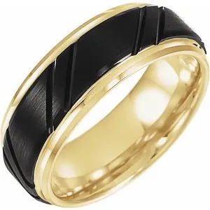 Black PVD & 18K Yellow Gold-Plated Tungsten 8 mm Grooved Band 9.5