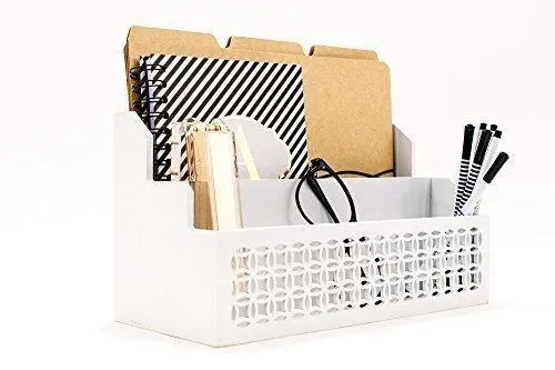 Blu Monaco Wooden Mail Organizer - 2 Tier White Desk Organizer - with Cutout Trellis Design - Rustic Country Letter Sorter - Kitchen Counter Organizer File Folder Holder