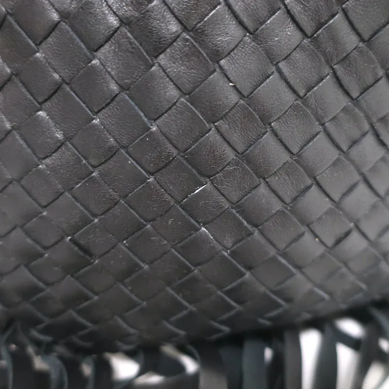 Bottega Veneta Large Veneta Fringed Hobo Black Intrecciato Leather Shoulder Bag