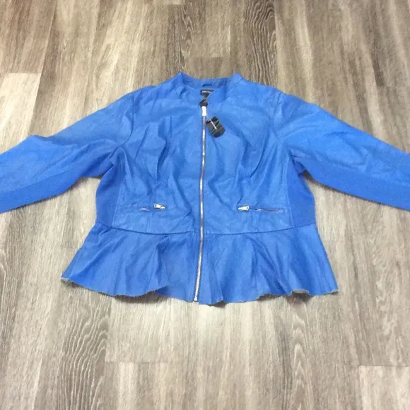 BRAND NEW NWT Blue Faux Leather Zip Up Jacket 24