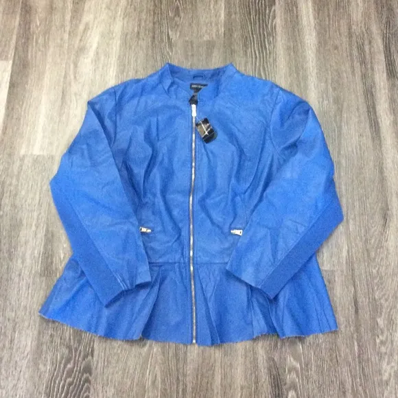 BRAND NEW NWT Blue Faux Leather Zip Up Jacket 24