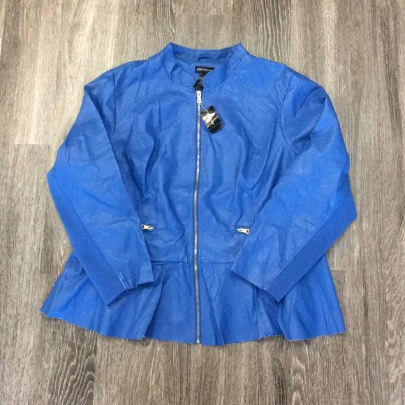 BRAND NEW NWT Blue Faux Leather Zip Up Jacket 24