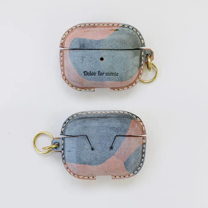 Camouflage Leather AirPods Pro Case with Wristlet Strap Contrast Color Leather AirPods Case Airpod Case Cover