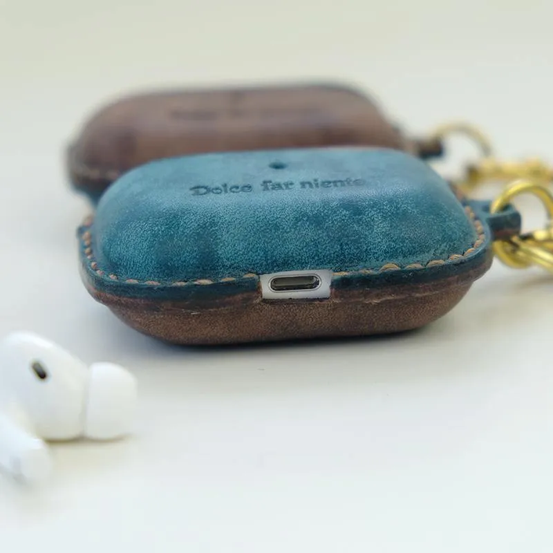 Camouflage Leather AirPods Pro Case with Wristlet Strap Contrast Color Leather AirPods Case Airpod Case Cover