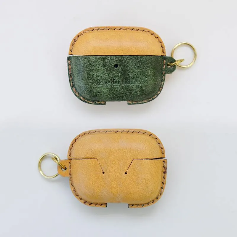 Camouflage Leather AirPods Pro Case with Wristlet Strap Contrast Color Leather AirPods Case Airpod Case Cover
