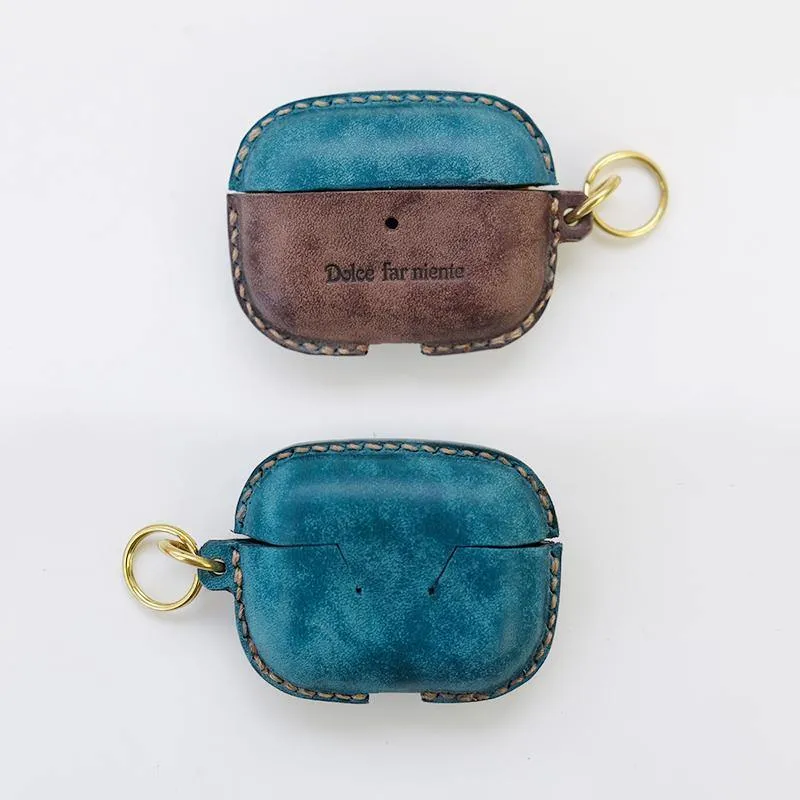 Camouflage Leather AirPods Pro Case with Wristlet Strap Contrast Color Leather AirPods Case Airpod Case Cover