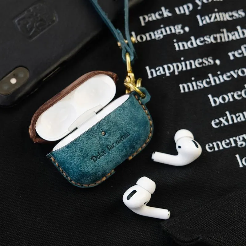 Camouflage Leather AirPods Pro Case with Wristlet Strap Contrast Color Leather AirPods Case Airpod Case Cover