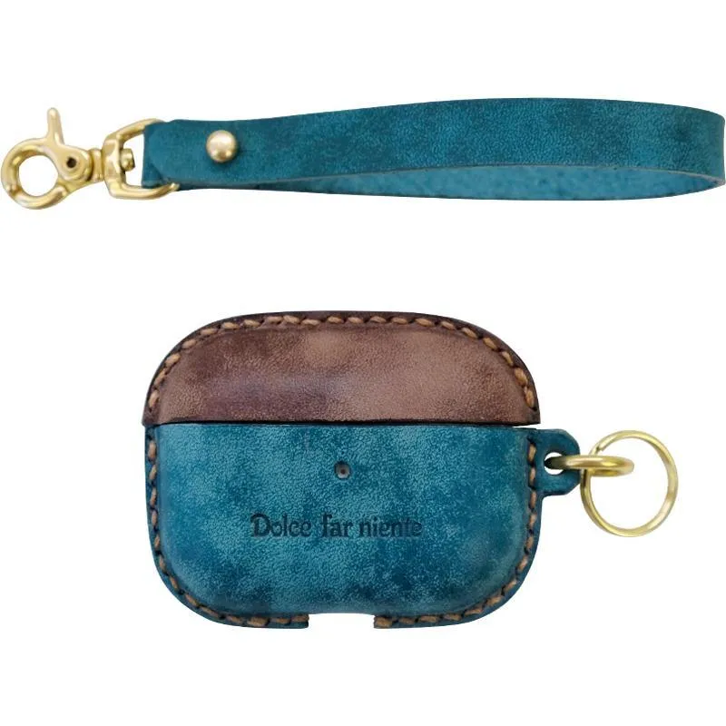 Camouflage Leather AirPods Pro Case with Wristlet Strap Contrast Color Leather AirPods Case Airpod Case Cover