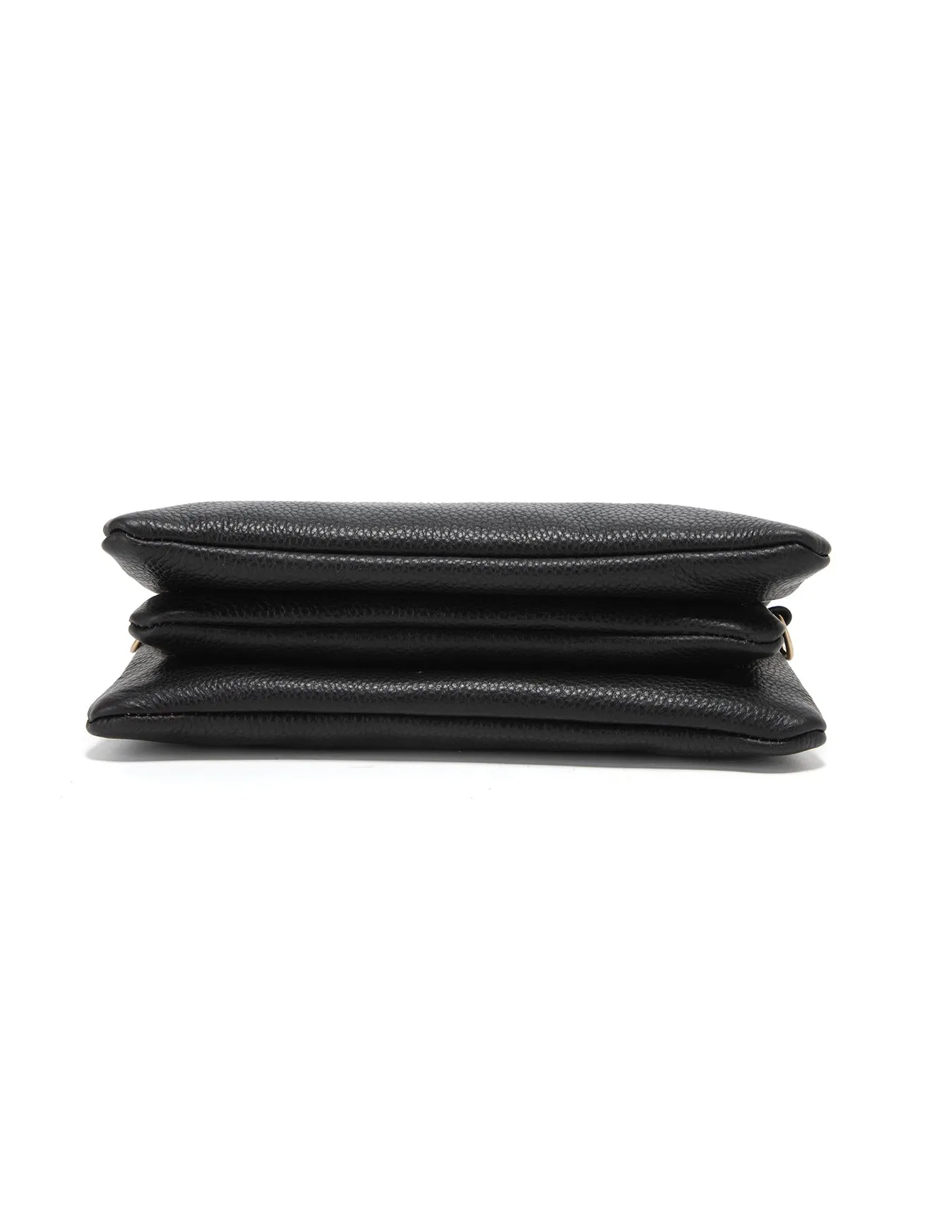 CANDICE LEATHER WALLET WITH SHOULDER STRAP- E1-0809-BLK