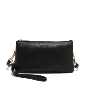 CANDICE LEATHER WALLET WITH SHOULDER STRAP- E1-0809-BLK