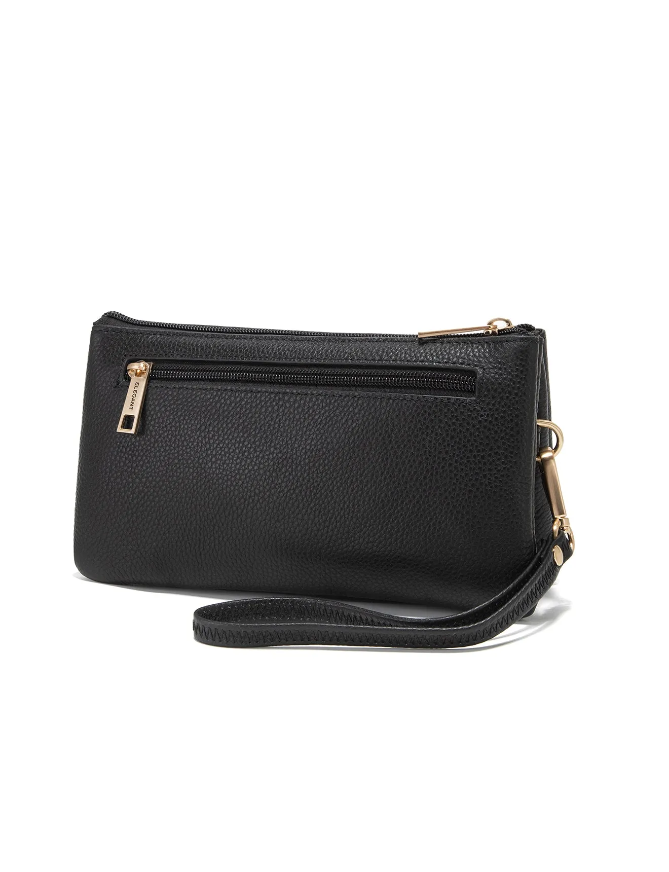 CANDICE LEATHER WALLET WITH SHOULDER STRAP- E1-0809-BLK